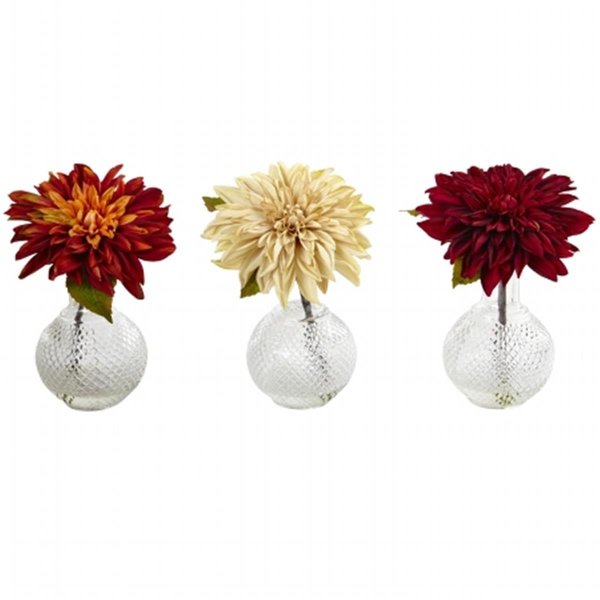 Nearly Natural Dahlia With Decorative Vase - Set of 3, 3PK 4130-S3